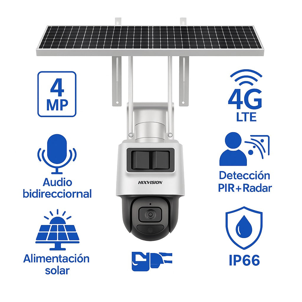 CAMARA DOMO PTZ IP 4MP P/EXTERIOR IR 4MM 4G CON PANEL SOLAR